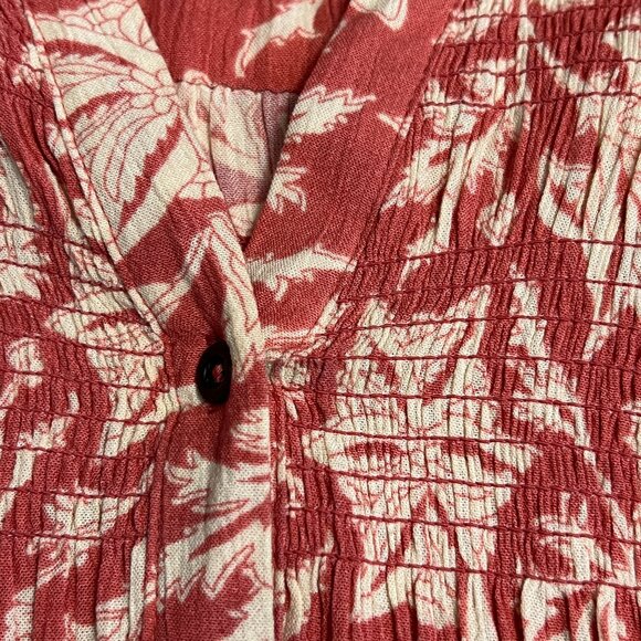 Knox Rose Red Floral Sleeveless Button Front Dress M Rayon Smocked Boho Summer - Picture 4 of 9